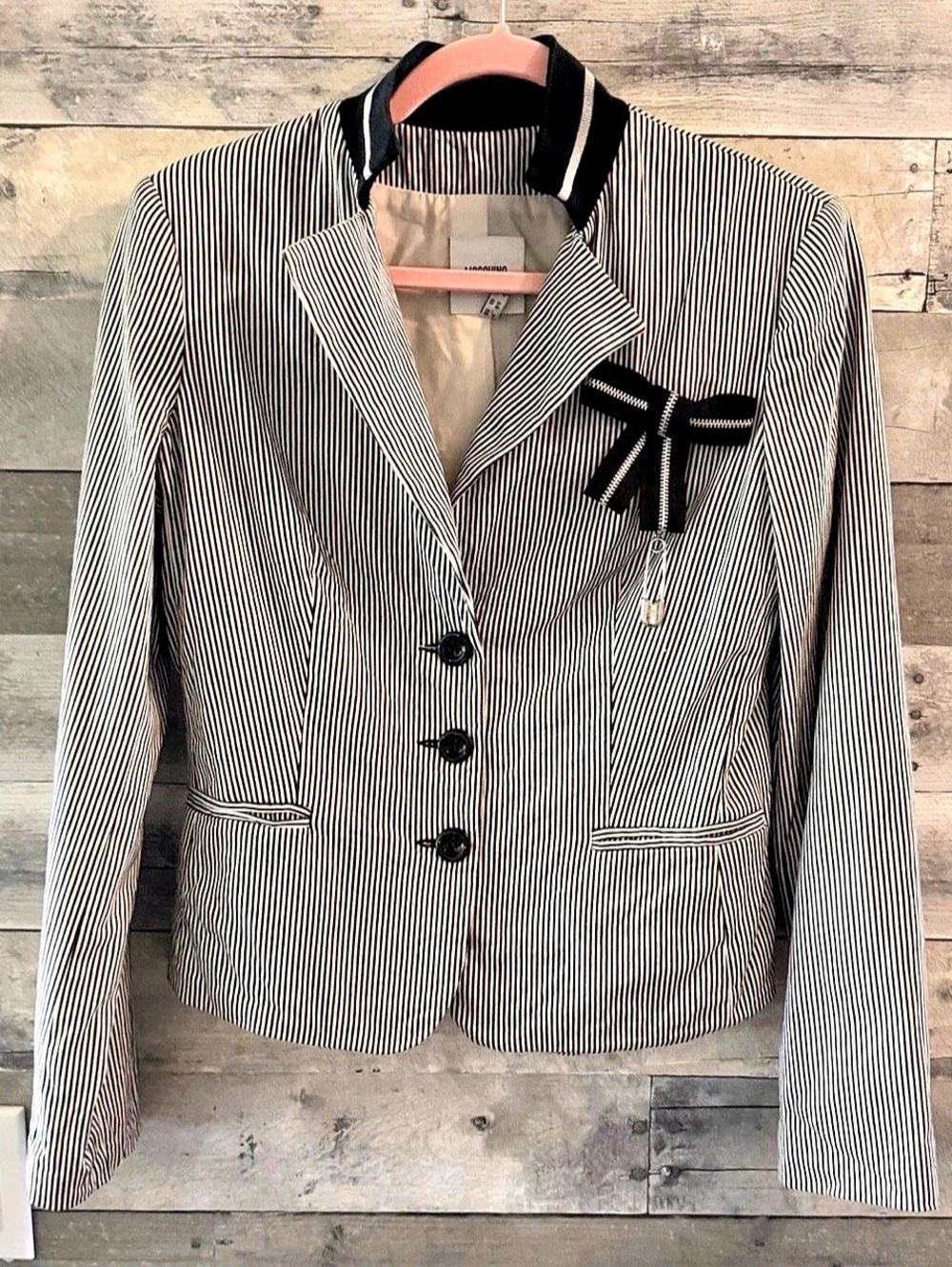 Moschino Jeans Striped Blazer in Black & White Size 42